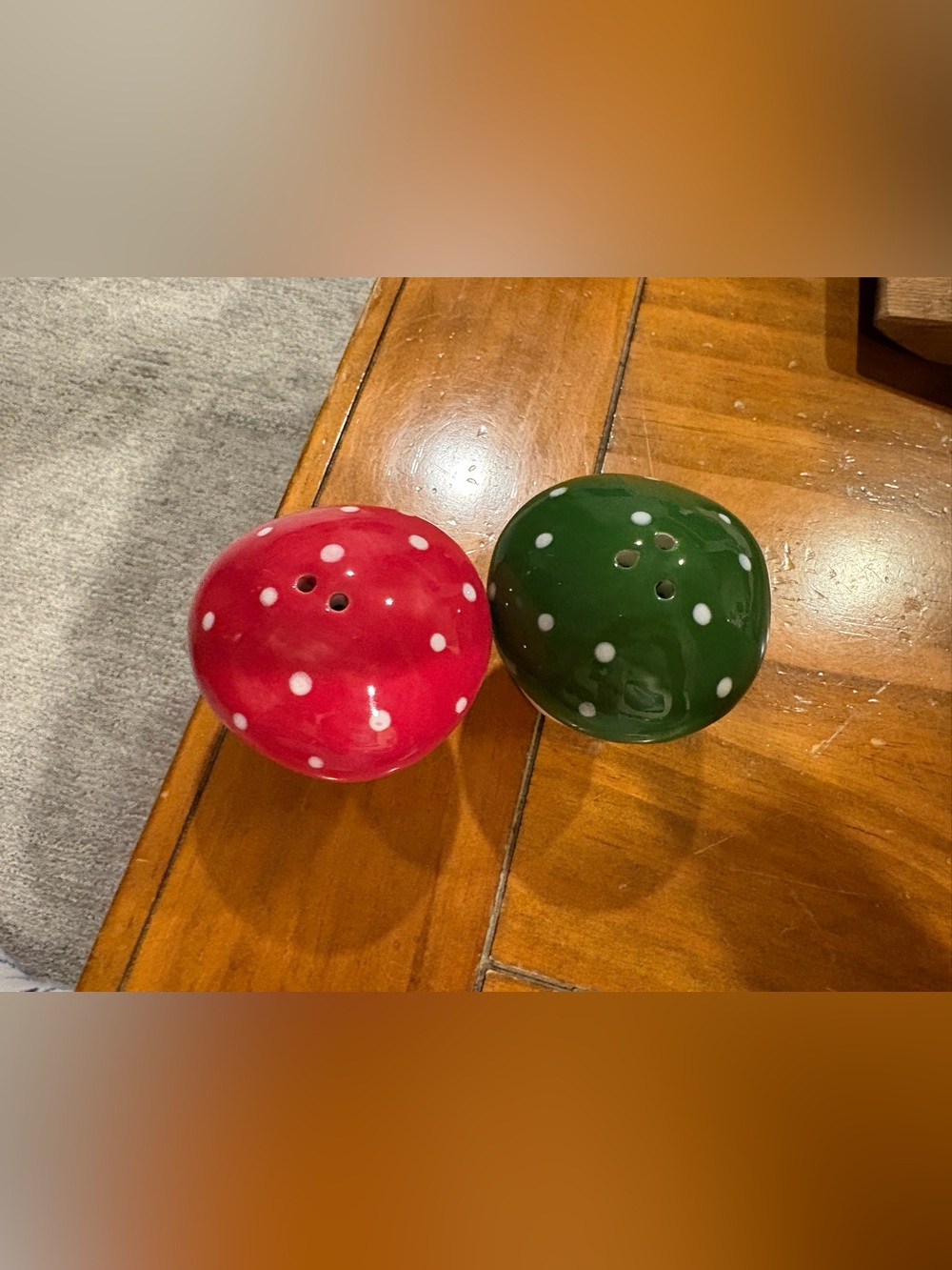 Polka Dot Red & Green Salt and Pepper Shakers Hand Painted